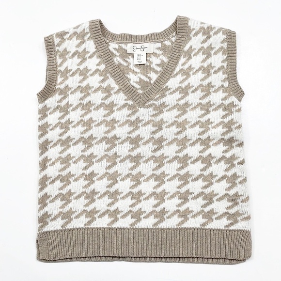 Jessica Simpson tan/white houndstooth print sweater vest - Picture 1 of 5